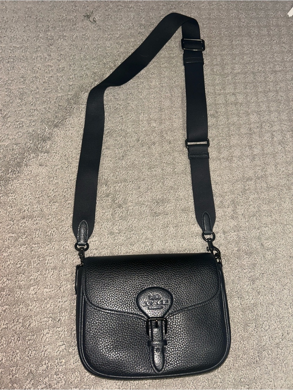 Coach Black Pebbled Leather Crossbody Bag with Adjustable Strap